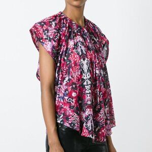 IRO Blouse Womens 4 Pink Short Sleeve Neck Ties Abstract Blouse Iseline EU36